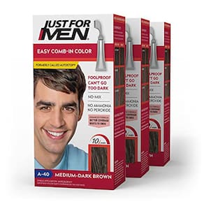 Tintura de cabelo masculina Easy Comb-In Color, marrom meio escuro, pacote com 3