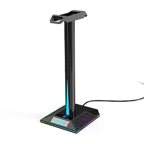 Suporte de fone de ouvido EB01, portas USB AUX 14, iluminação preta