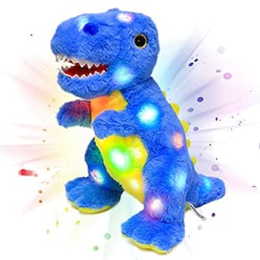 Brinquedo de pelúcia LED T-Rex azul recheado de dinossauro, presente macio e adorável para crianças, 12 polegadas