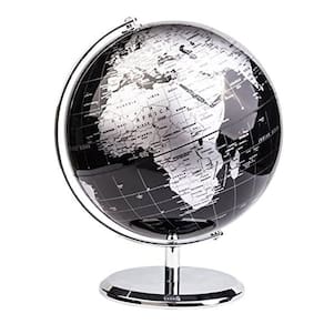 Exerz World Globe 20 cm preto - Arco e base de aço inoxidável - Decoração de mesa - Preto metálico