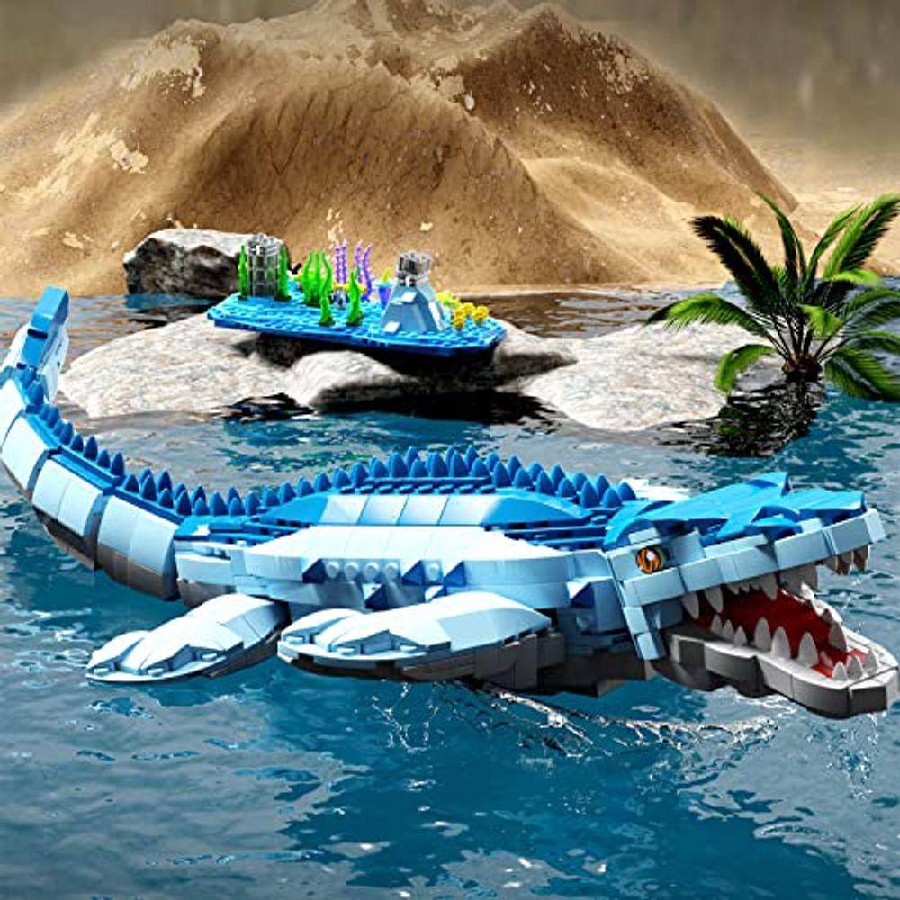 Conjunto de construção Mosasaurus, 1200 unidades, brinquedo de dinossauro, para meninos e meninas