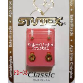 Brinco Studex Classic 2Mm Tiffany Cristal Pequeno Dourado