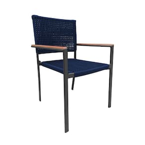 Cadeira Piracicaba Corda Náutica Braço Com Detalhe Em Madeira Base Alumínio Preto-azul Marinho Azul