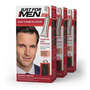 Cor fácil de pentear, cor de cabelo com aplicador de pente — marrom mais escuro, pacote com 3