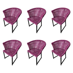 Kit 6 Cadeiras Salinas Corda Náutica Base Em Alumínio Preto-rosa - Cor: Rosa