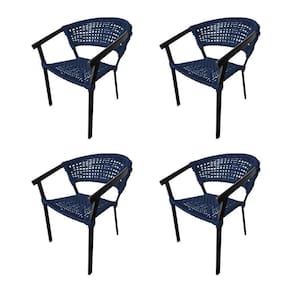 Kit 4 Cadeiras Sofia Corda Náutica Base Em Alumínio Preto-azul Marinho - Cor: Azul