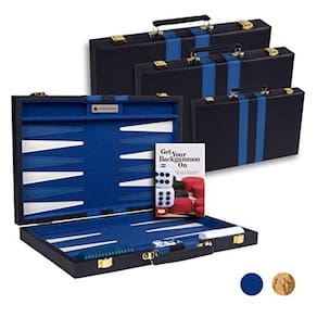 Conjunto de gamão — Tamanho de viagem — Guia de estratégia (azul, pequeno)