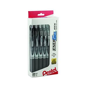 Caneta de gel líquido, Med, ponta de metal, 0,7 mm, tinta preta, pacote com 12