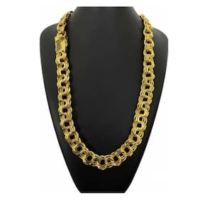 Cordão Luxo 18mm Friso Triplo Banhado A Ouro Joias Maciças