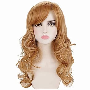 Peruca de cabelo ondulado comprido loiro morango com franja para mulheres, uso diário, cosplay