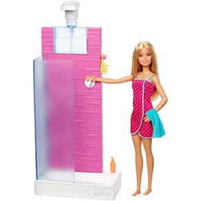Conjunto de banheiro Barbie, chuveiro de trabalho, 3 acessórios - por 3-7 anos