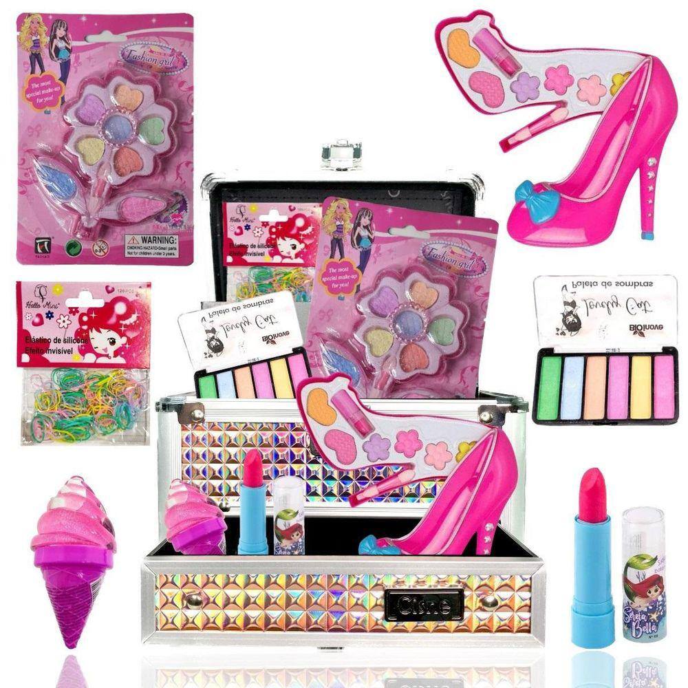 Mala Kit Maquiagem Infantil Barbie Batom Sombra Esmalte