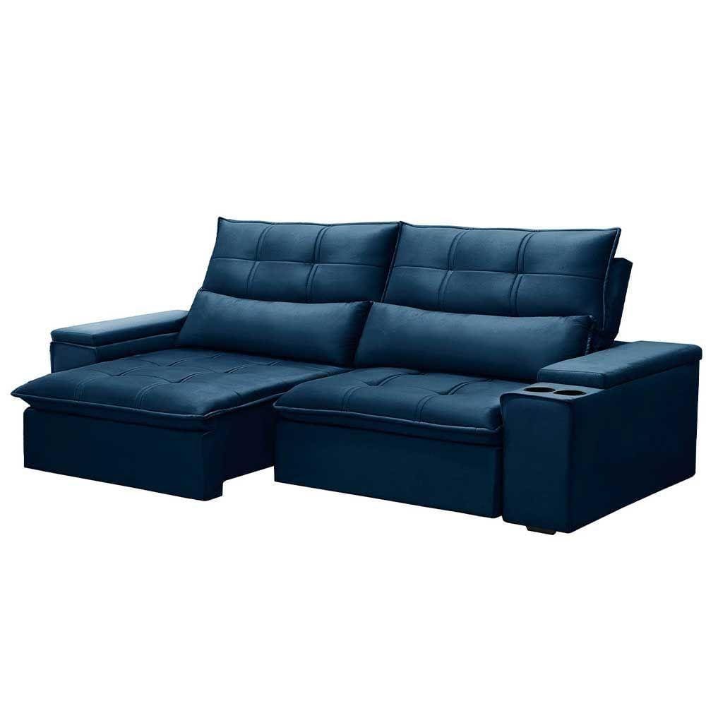 Sofá Retrátil Reclinável 3 Lugares 230Cm Moritz F05 Veludo Azul