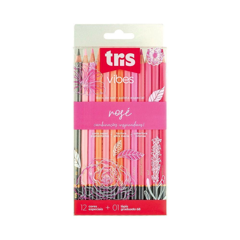 Lápis De Cor Rosé Vibes 12 Cores Paletas Especiais + 01 Graduado 6B Tris