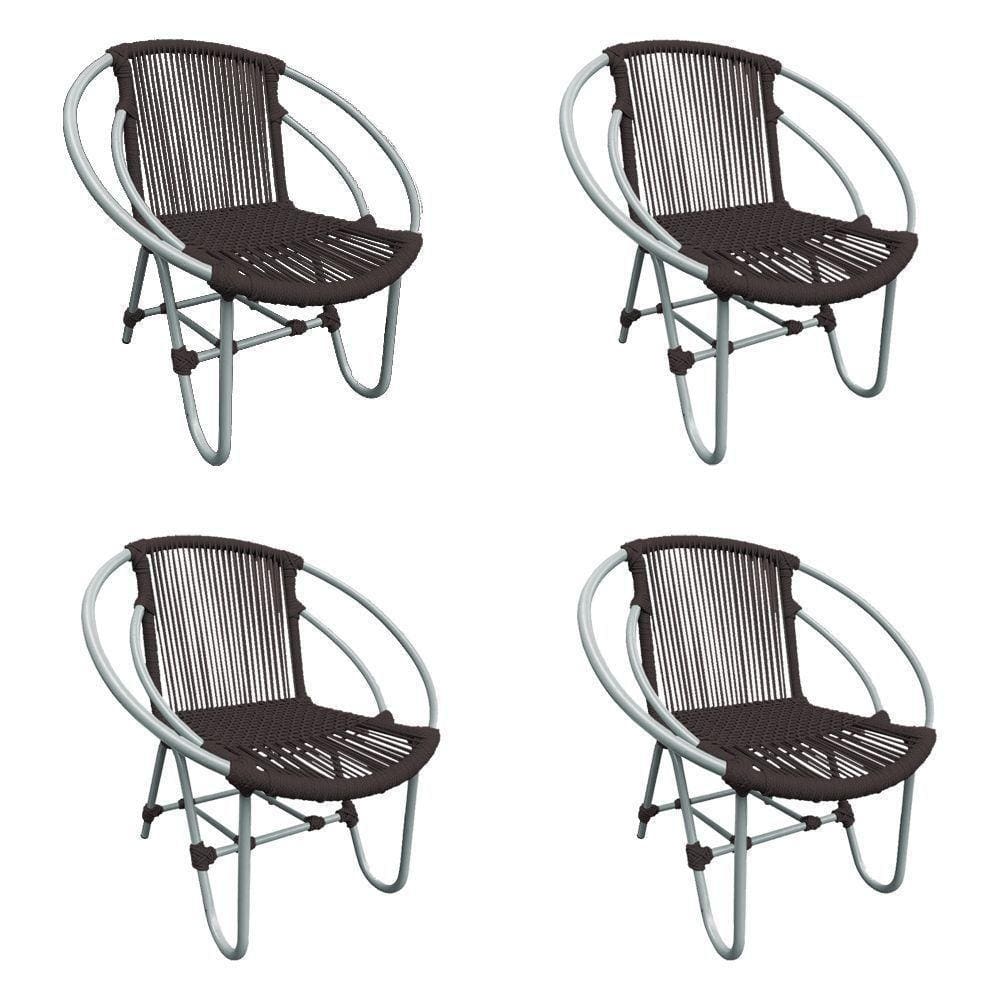 Kit 4 Cadeiras Decorativa Julia Em Corda Náutica E Base Em Alumínio Cinza- Marrom - Cor: Marrom