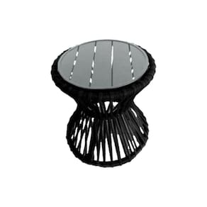 Mesa De Centro Sol Em Corda Náutica E Base Em Alumínio Cinza 50cm Preta - Cor: Preto