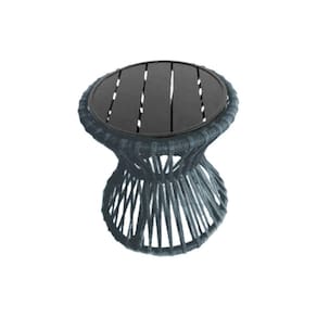 Mesa De Centro Sol Em Corda Náutica E Base Em Alumínio Preta 70cm Cinza - Cor: Cinza