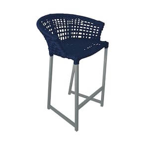 Banqueta Reis Em Corda Náutica E Base Em Alumínio Cinza Para área Gourmet Externa Azul Marinho Azul