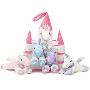Castelo de unicórnios com unicórnios de pelúcia - Estojo de transporte Animal Play - branco