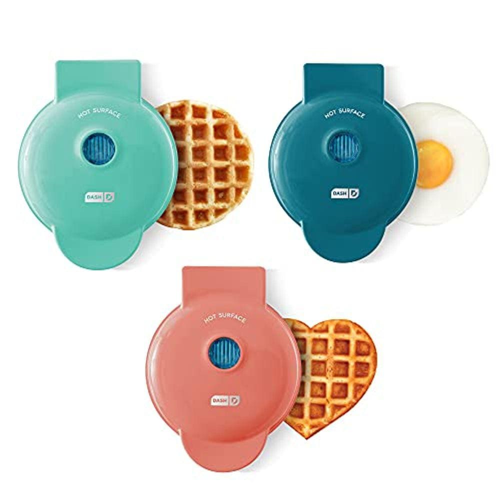 Pacote de presente Mini Maker com 3 unidades: mini máquina de waffles, máquina de waffles em forma de coração e chapa