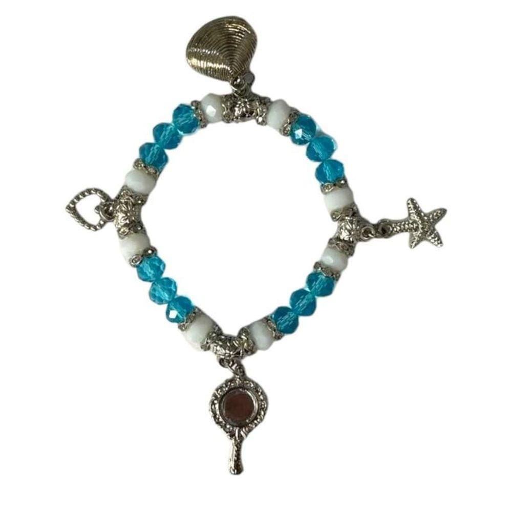 Pulseira Iemanjá Azul E Branca 8 Mm Cristal E Silicone