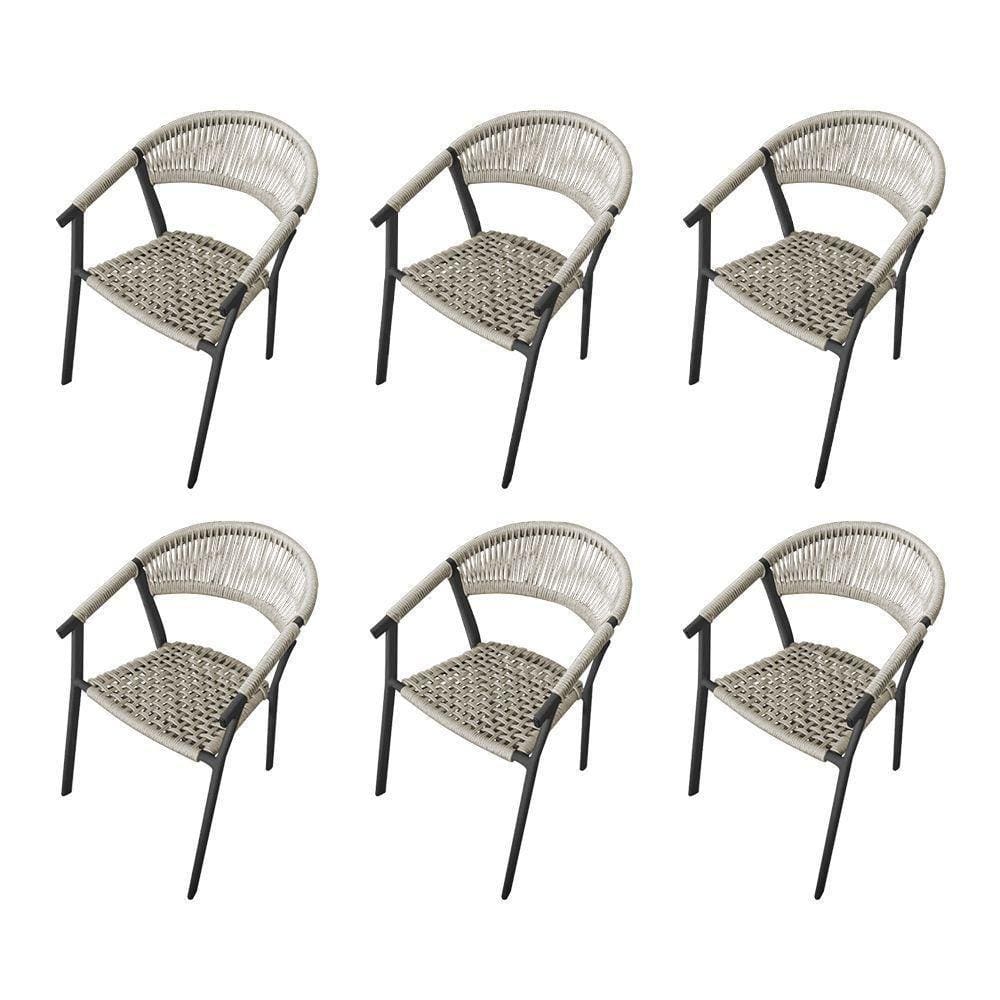 Kit 6 Cadeiras Decorativa Joana Em Corda Náutica E Base Em Alumínio Preta- Areia - Cor: Bege