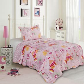 Kit Colcha Evolution Patchwork Solteiro 2 peças Microfibra Circo