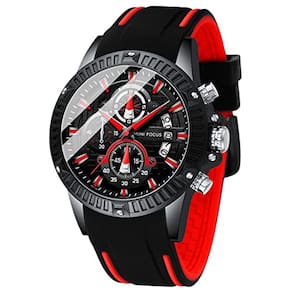Relógio MF MINI FOCUS Sport Chrono, impermeável, pulseira de silicone vermelha, relógio de pulso masculino