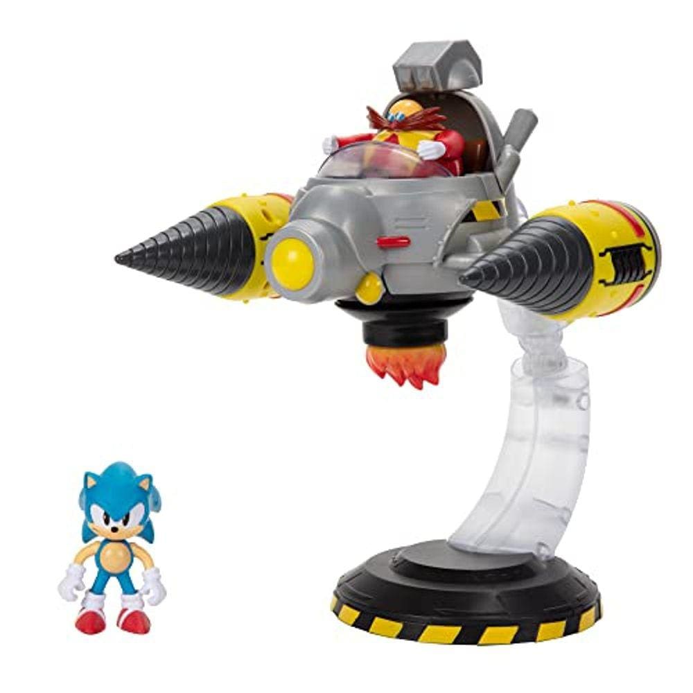 Conjunto Egg Mobile Battle, bonecos de Sonic e Dr. Eggman, 14 peças