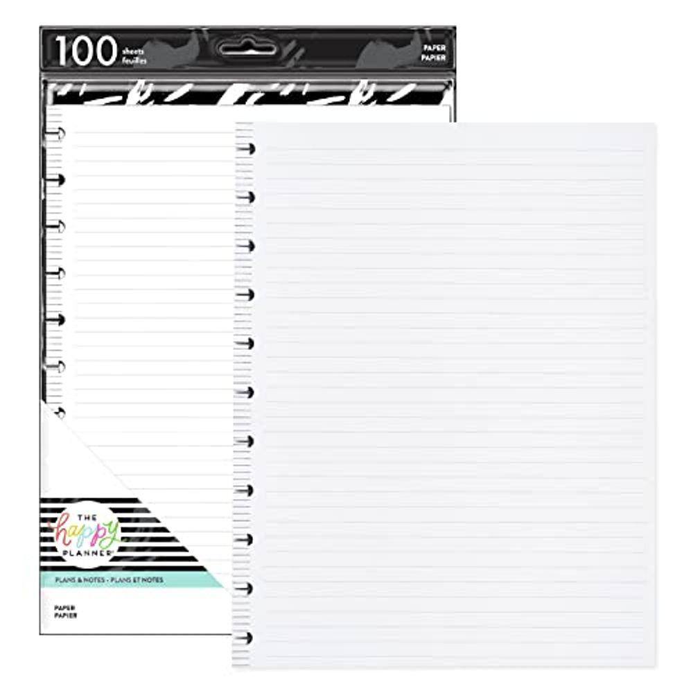Papel de recarga Planner, 100 folhas, forrado, tamanho grande