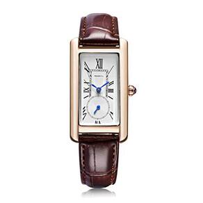 Relógio social de quartzo elegante, pulseira de couro, coroa de safira (rosa marrom)