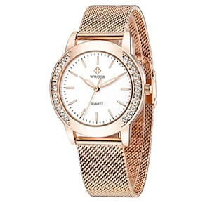 Relógio de pulso feminino de luxo com pulseira de malha de aço inoxidável