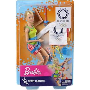 Boneca Barbie Climber das s de Tóquio com uniforme, jaqueta, medalha, arnês e clipes (maiores de 3 anos)