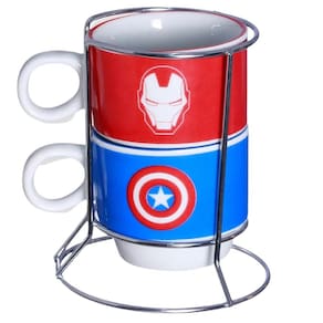 Vingadores Torre Com 2 Canecas Porcelana + Suporte Metal Homem De Ferro E Capitão América Oficial Marvel