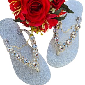 Sandália Havaianas Customizada Glitter Prata Pedraria Redonda Cristal para Presente