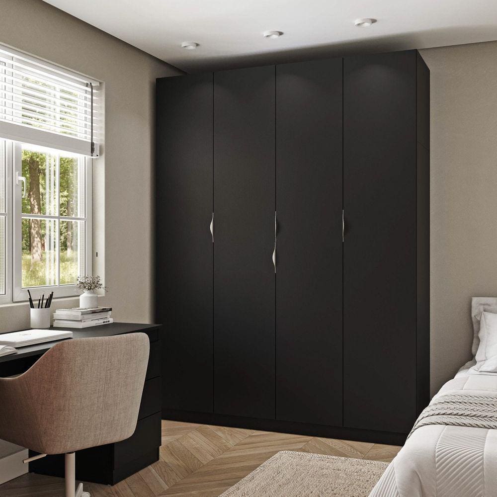 Guarda Roupa Modulado 4 Portas com Cabideiro Hera CabeCasa MadeiraMadeira Preto Onix/Cromado