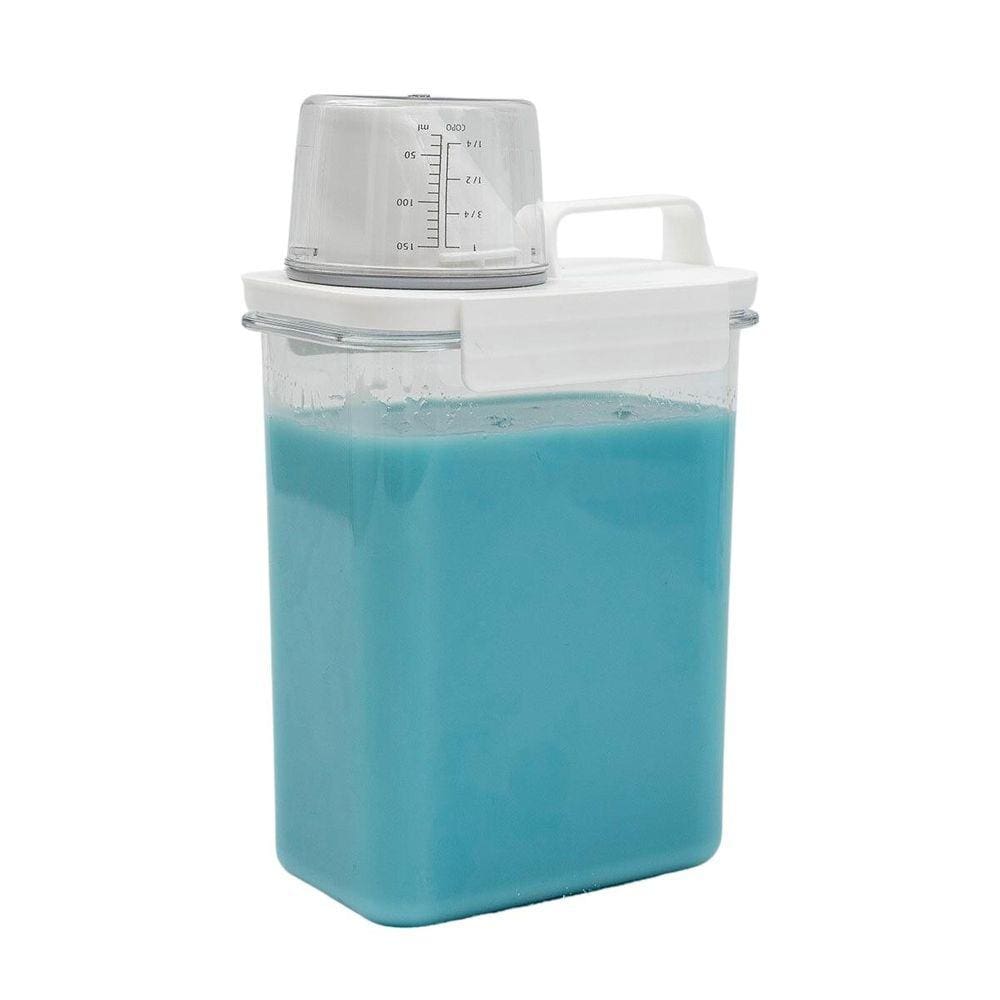 Porta sabão em pó 1,8L transparente com copo dosador e trava - Oikos