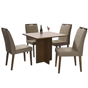 Mesa de Jantar Los Angeles 90x90cm com 4 Cadeiras Cor Canela Off White com Tecido Bege