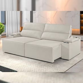 Sofá Retrátil e Reclinável 4 Lugares 230cm M180 Yescasa Linho/Bege Claro