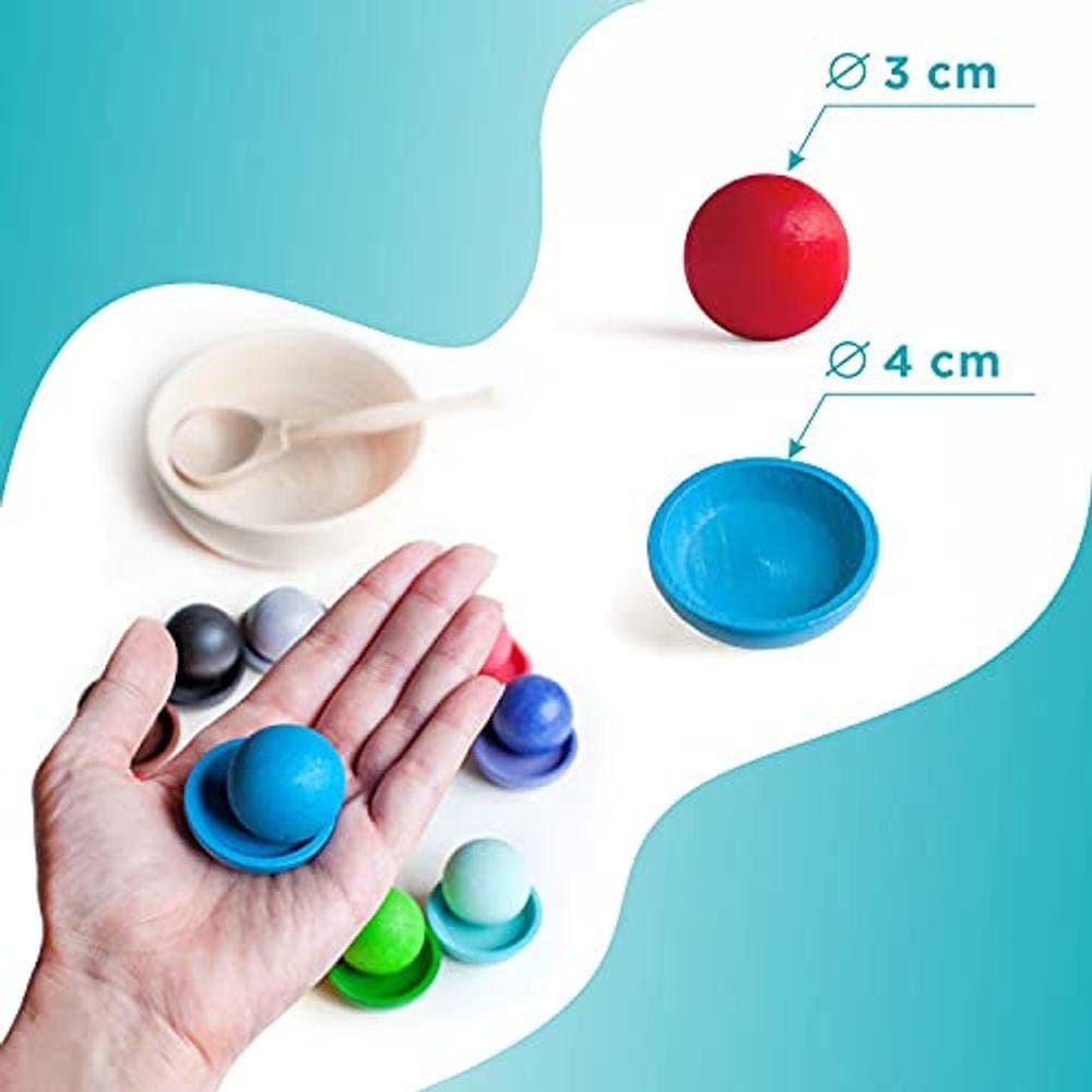 Jogo Wooden Sorter 12 Balls 30 mm Age 1+ Color Sorting and Counting Learning