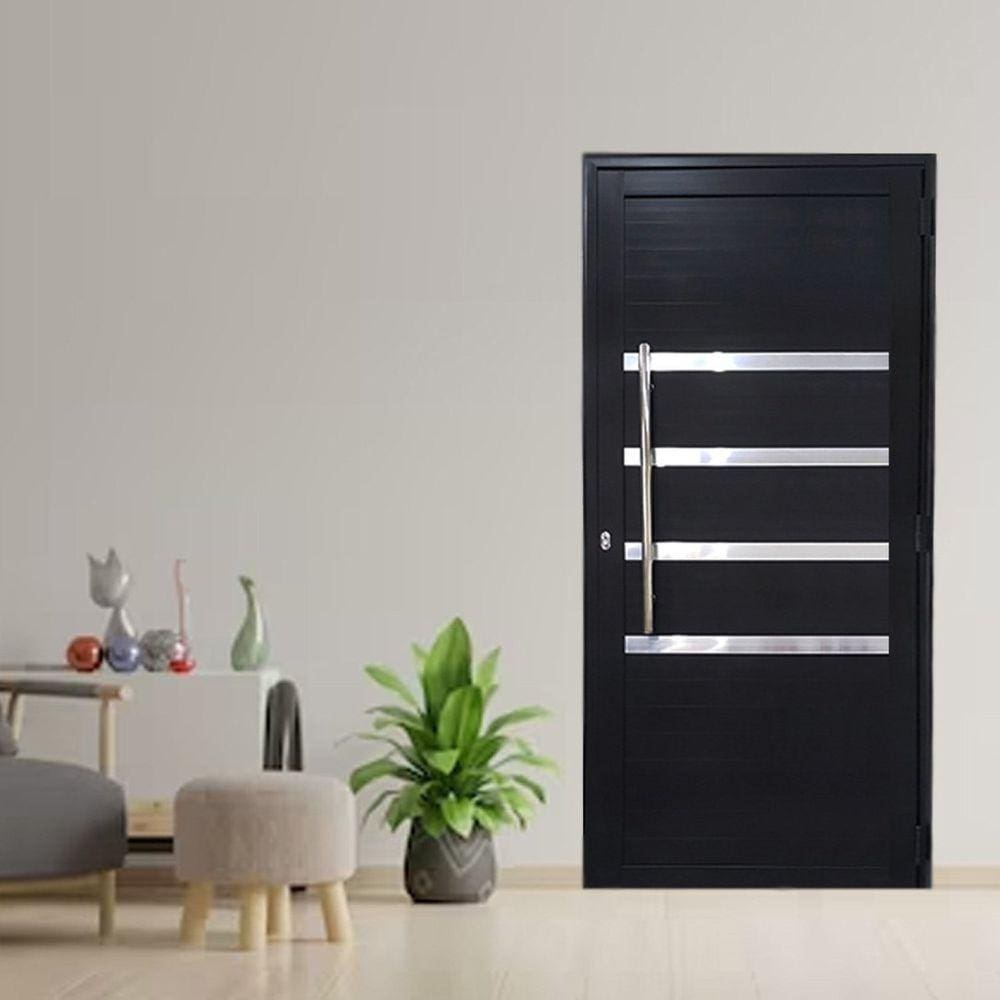 Porta Lambril de Alumínio 210 x 80cm com Puxador e Friso Linha 30 Lado Direito Preto