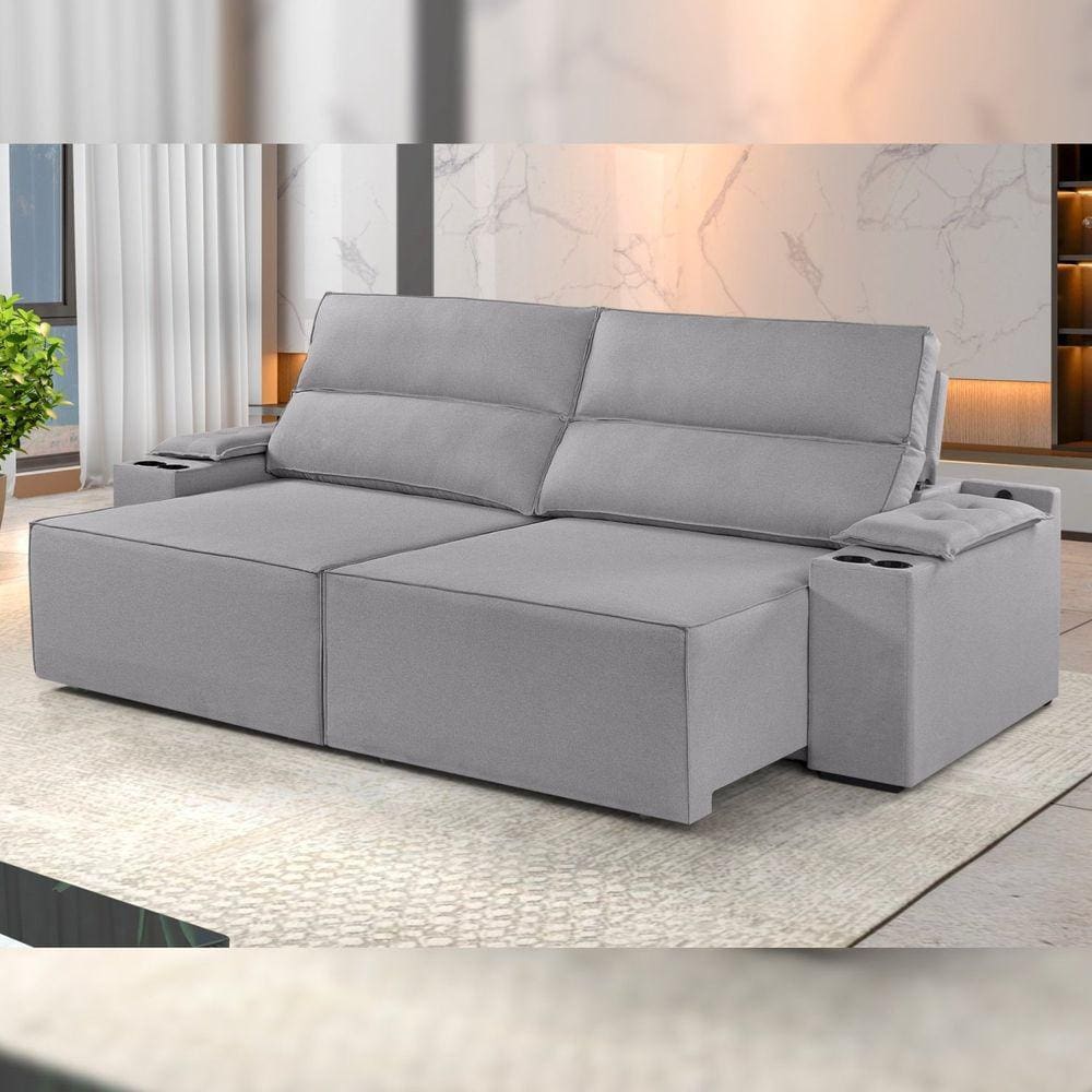 Sofá Retrátil e Reclinável 4 Lugares 250cm M180 Yescasa Linho/Cinza Claro