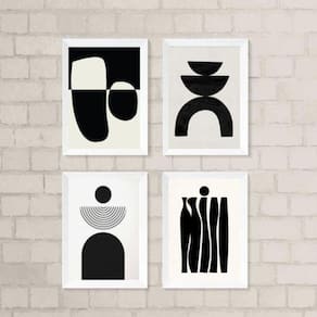 Kit 4 quadros sala minimalistas preto 33x24cm - vidro