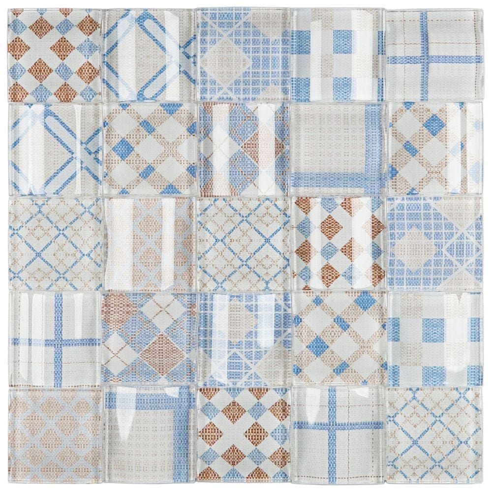 Pastilha de Vidro Patchwork 30x30cm Azul/Marrom