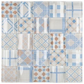Pastilha de Vidro Patchwork 30x30cm Azul/Marrom