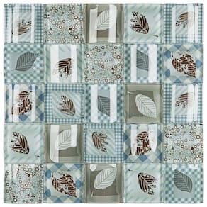 Pastilha de Vidro Patchwork 30x30cm Azul/Cinza/Marrom