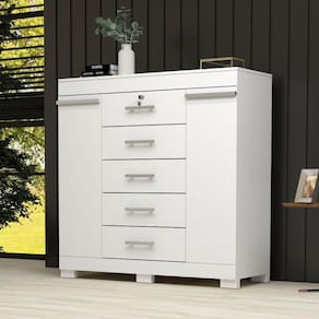 Cômoda 2 Portas 5 Gavetas 100% MDF Coleus Espresso Móveis Branco