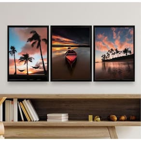 Quadros para sala por do sol na praia 24x18cm - com vidro