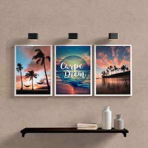 Quadros Praia por do Sol Carpe Diem 24x18cm - Madeira Preta