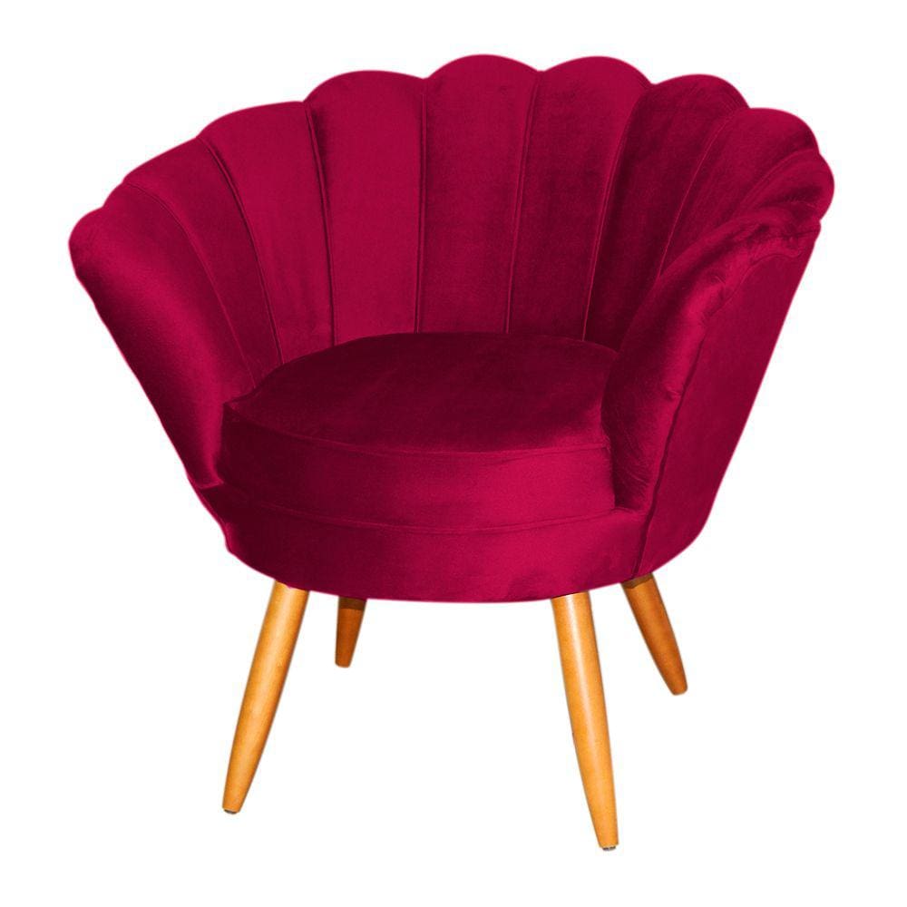 Poltrona Decorativa Pétala Veludo Vermelho Pés Madeira Ms Decor